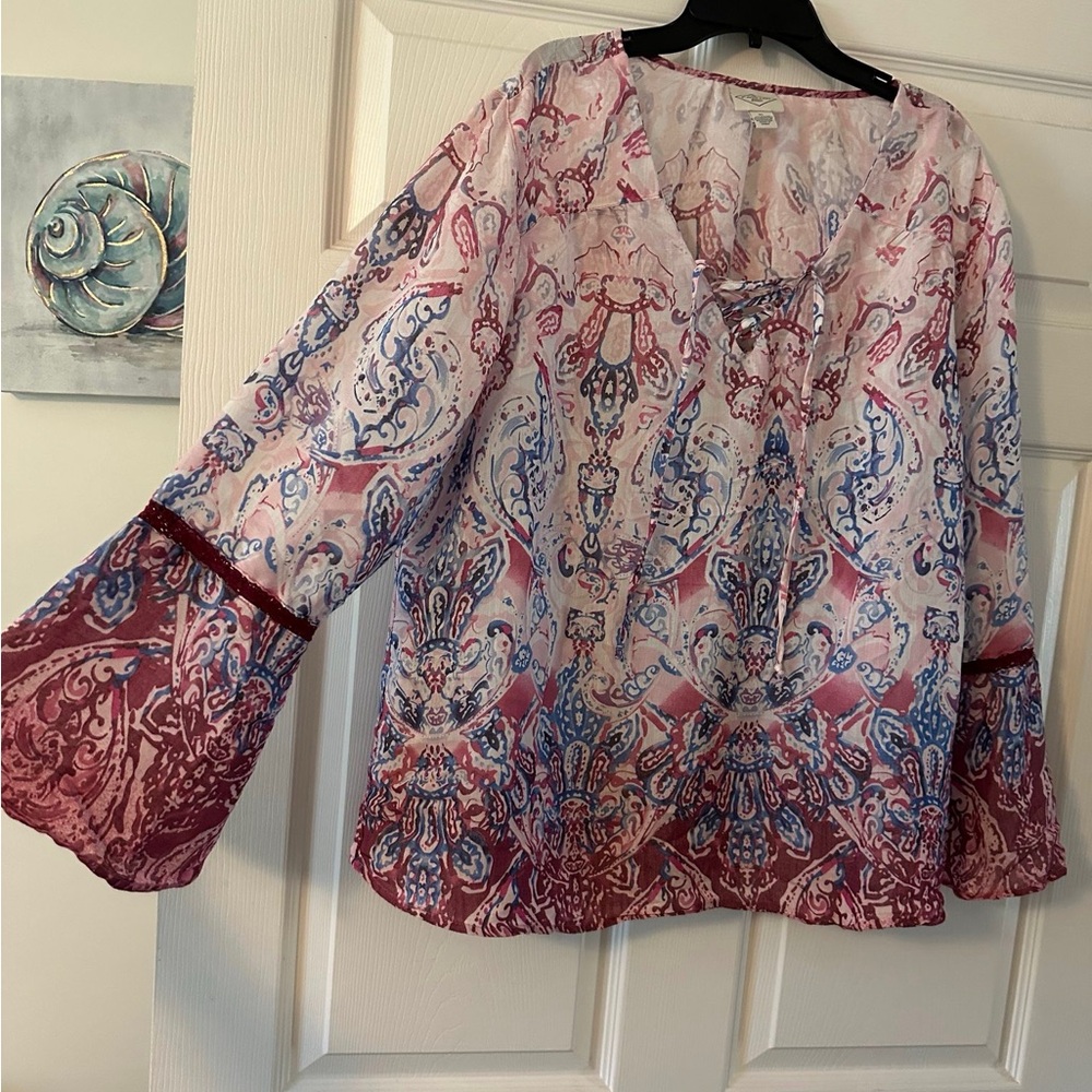 St. John's Bay Red and Blue Paisley Blouse